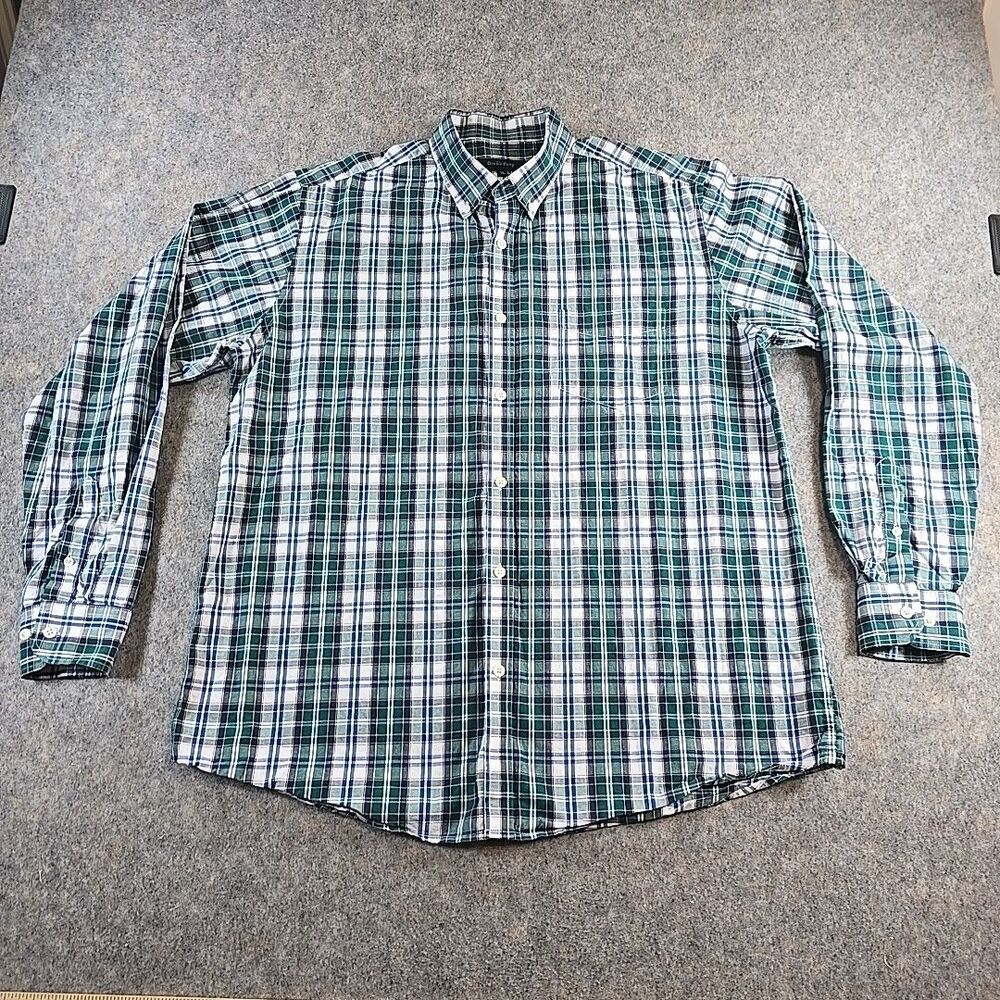 Double Pump XL Men's Button-Up Shirt Long Sleeve Green Plaid 100% Cotton